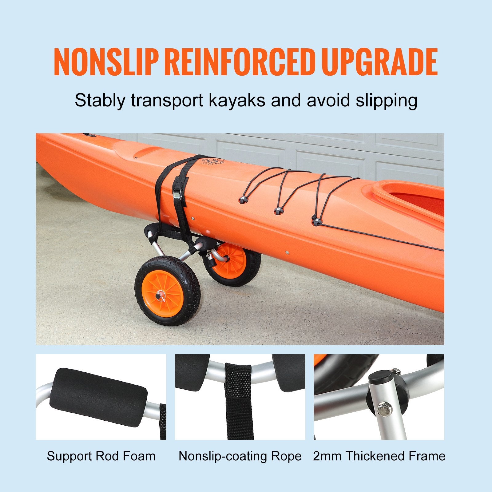 Foldable Kayak Cart Canoe Boat Carrier 250lbs Load with 10'' Solid Tires V952-S250LBS10INCHUJK2V0