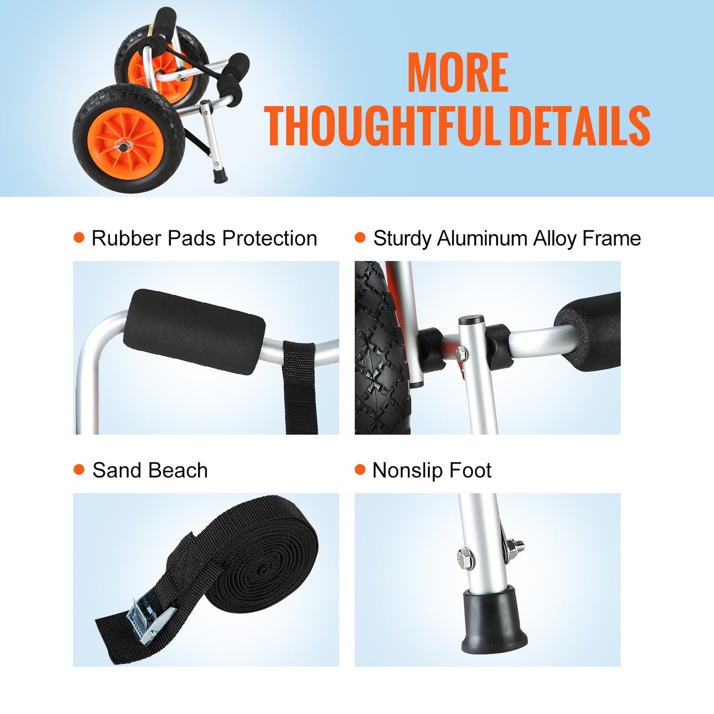 Foldable Kayak Cart Canoe Boat Carrier 250lbs Load with 10'' Solid Tires V952-S250LBS10INCHUJK2V0