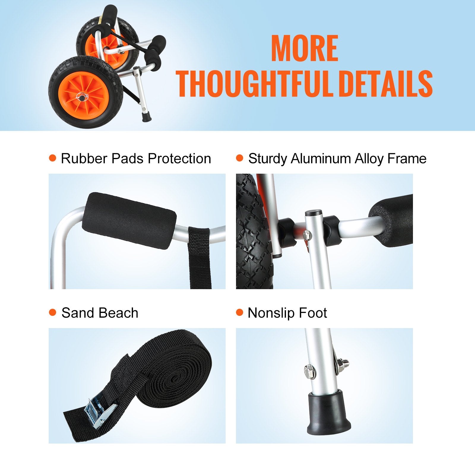 Foldable Kayak Cart Canoe Boat Carrier 250lbs Load with 10'' Solid Tires V952-S250LBS10INCHUJK2V0