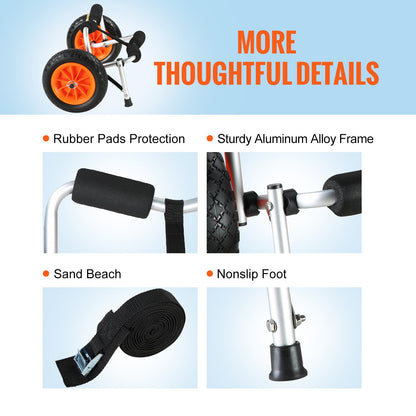 Foldable Kayak Cart Canoe Boat Carrier 250lbs Load with 10'' Solid Tires V952-S250LBS10INCHUJK2V0