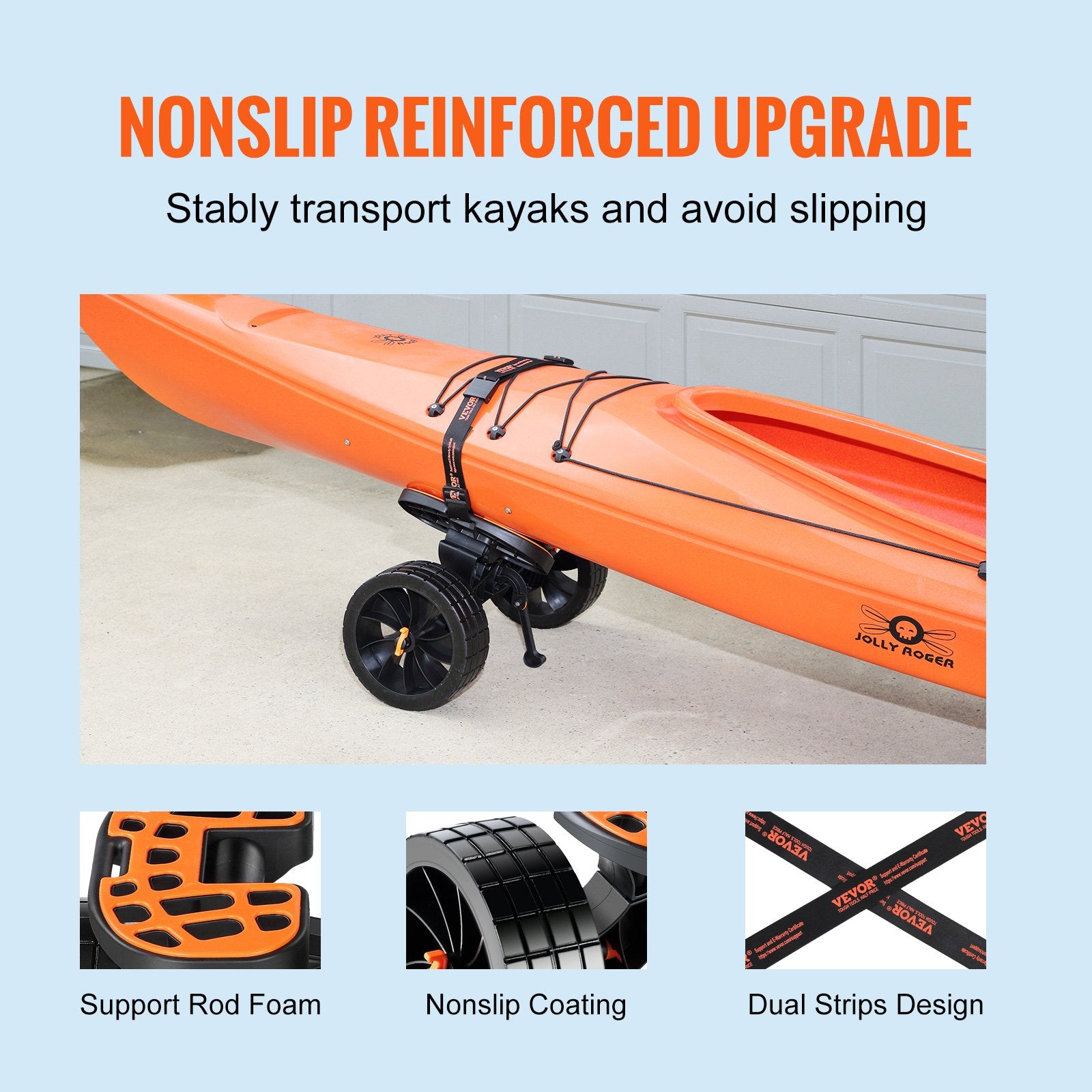 Adjustable Kayak Cart Canoe Boat Carrier 320lbs Load with 10'' Solid Tires V952-S320LBS10INCHRSSKV0