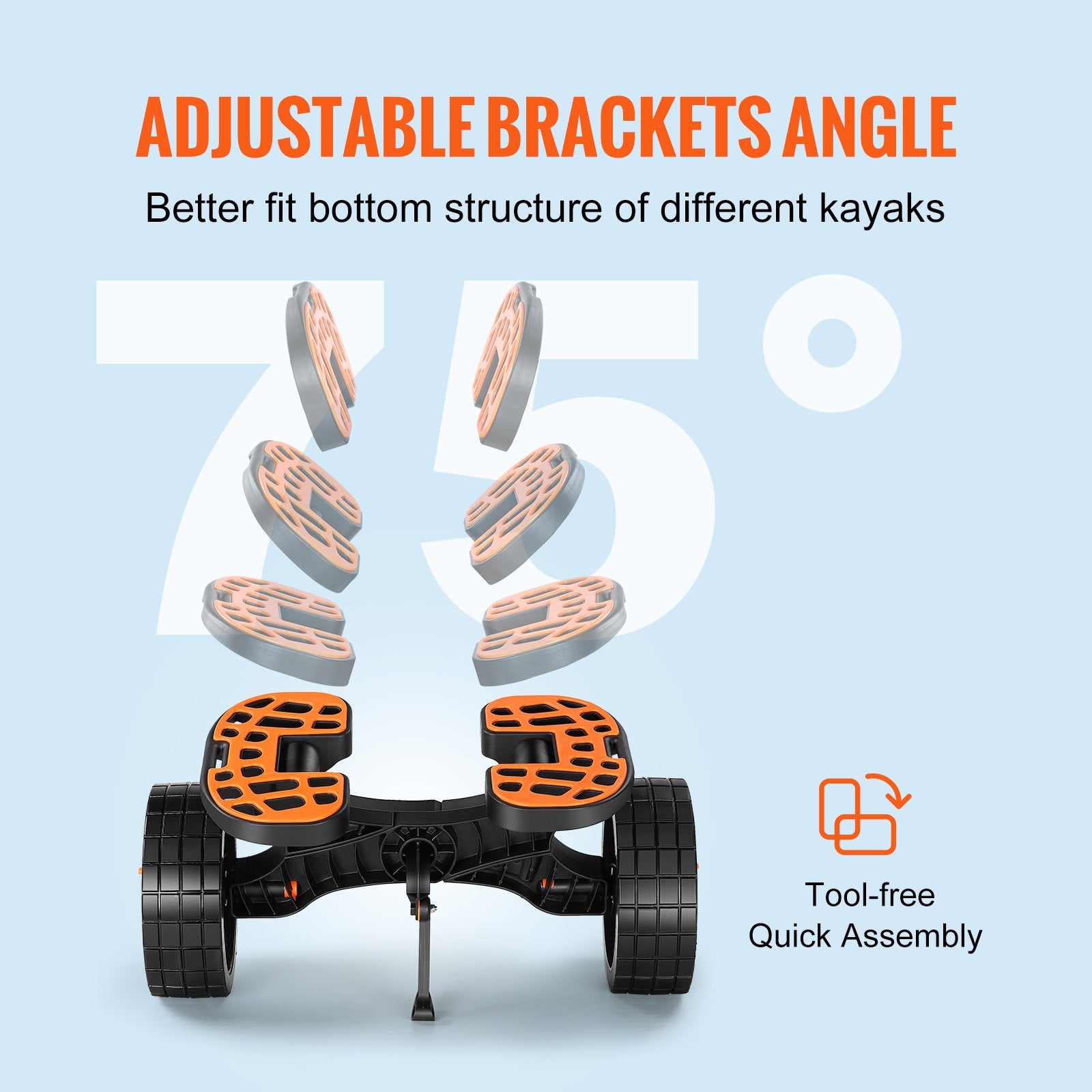 Adjustable Kayak Cart Canoe Boat Carrier 320lbs Load with 10'' Solid Tires V952-S320LBS10INCHRSSKV0