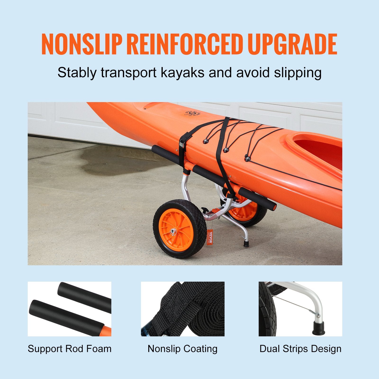 Adjustable Kayak Cart Canoe Boat Carrier 450lbs Load with 12'' Solid Tires V952-S450LBS12INCHFZNLV0