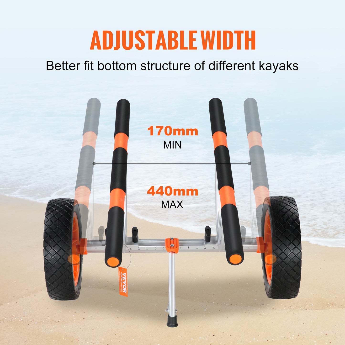 Adjustable Kayak Cart Canoe Boat Carrier 450lbs Load with 12'' Solid Tires V952-S450LBS12INCHFZNLV0