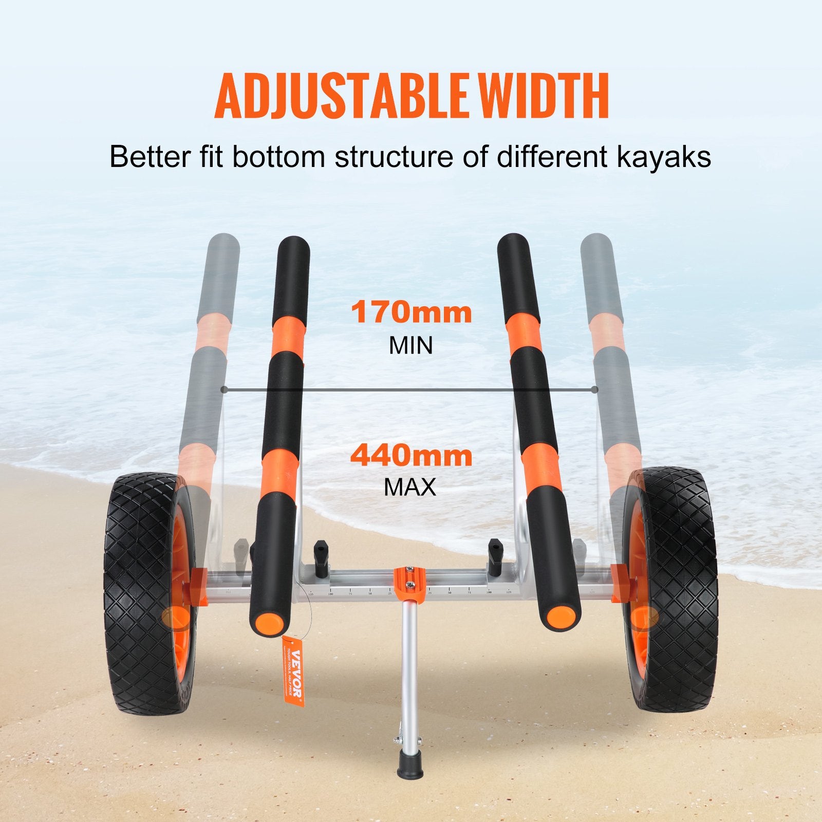 Adjustable Kayak Cart Canoe Boat Carrier 450lbs Load with 12'' Solid Tires V952-S450LBS12INCHFZNLV0