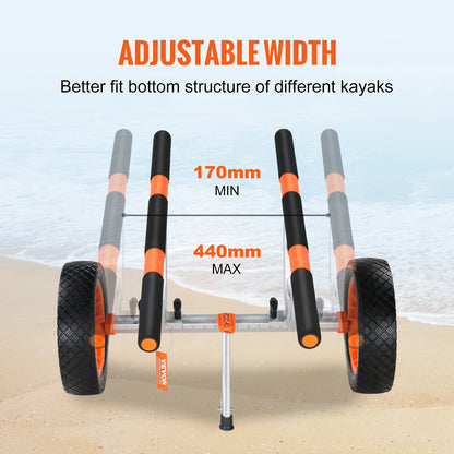 Adjustable Kayak Cart Canoe Boat Carrier 450lbs Load with 12'' Solid Tires V952-S450LBS12INCHFZNLV0