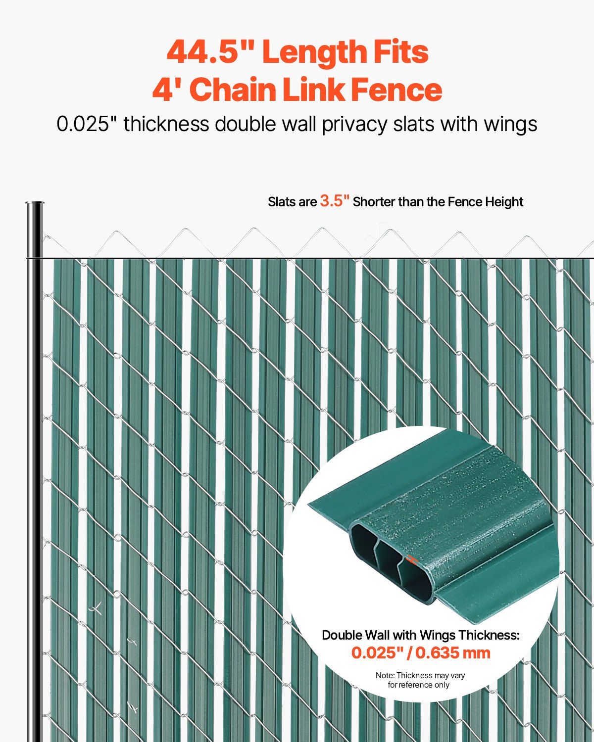 Bottom Locking Privacy Slats, Double-Wall Vertical Bottom-Locking Slats with Wings for Chain-Link Fence, V952-SBDYYSBTSBDYG4UFTV0