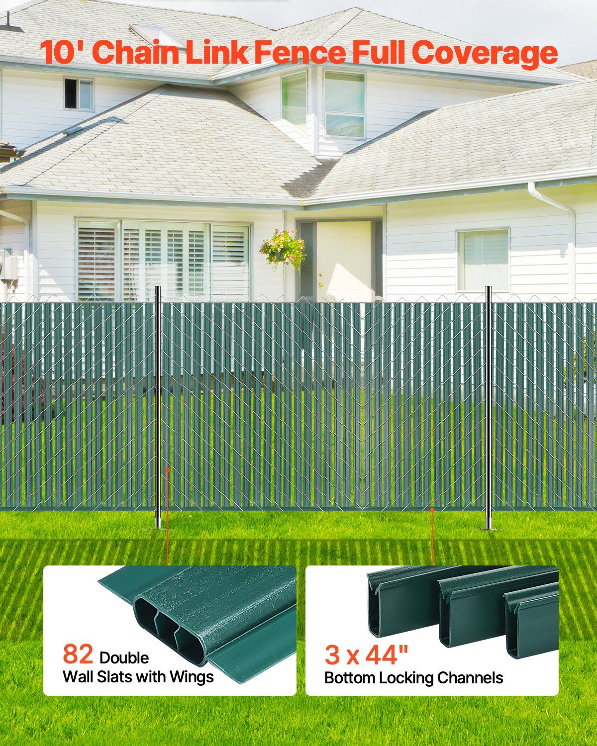 Bottom Locking Privacy Slats, Double-Wall Vertical Bottom-Locking Slats with Wings for Chain-Link Fence, V952-SBDYYSBTSBDYG4UFTV0