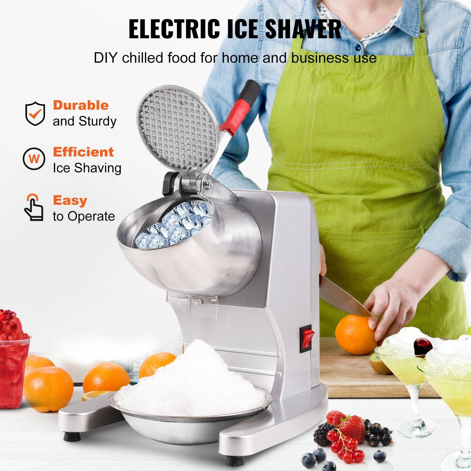 Ice Crushers Machine, 220lbs Per Hour Electric Snow Cone Maker with 4 Blades, 300W Electric Ice Crusher with V952-SBJBXS220300WSNSVV3