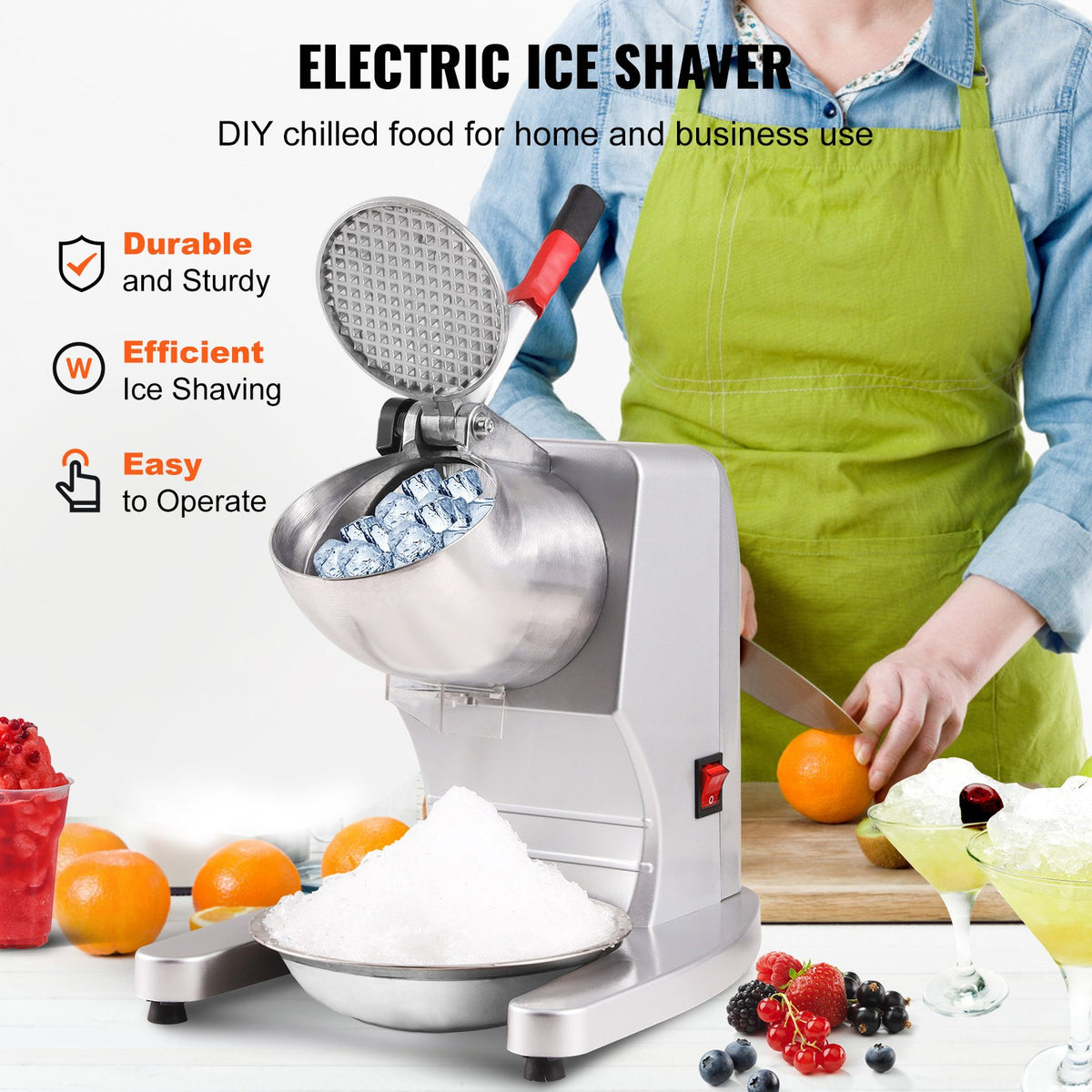 Ice Crushers Machine, 220lbs Per Hour Electric Snow Cone Maker with 4 Blades, 300W Electric Ice Crusher with V952-SBJBXS220300WSNSVV3