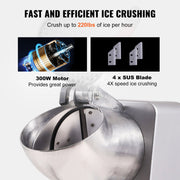 Ice Crushers Machine, 220lbs Per Hour Electric Snow Cone Maker with 4 Blades, 300W Electric Ice Crusher with V952-SBJBXS220300WSNSVV3