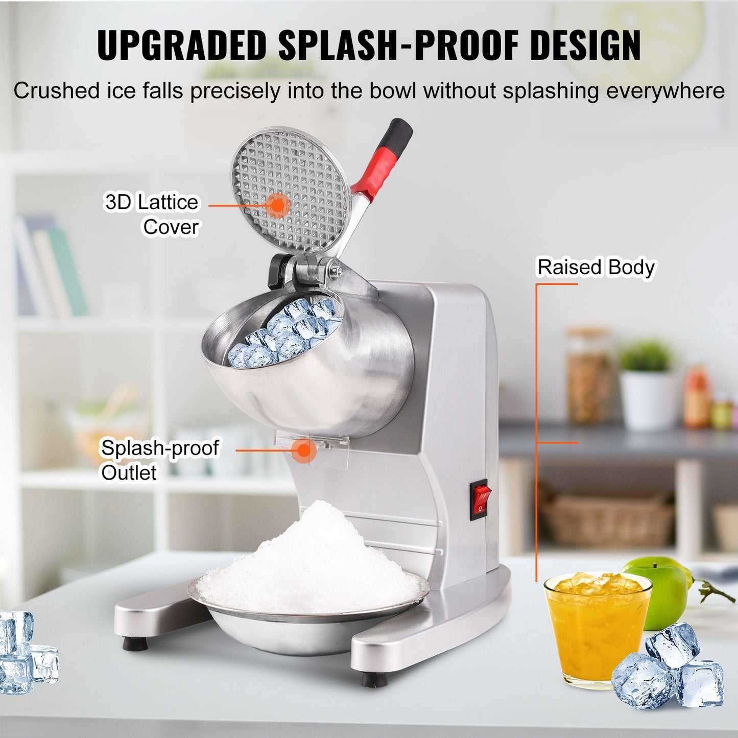 Ice Crushers Machine, 220lbs Per Hour Electric Snow Cone Maker with 4 Blades, 300W Electric Ice Crusher with V952-SBJBXS220300WSNSVV3