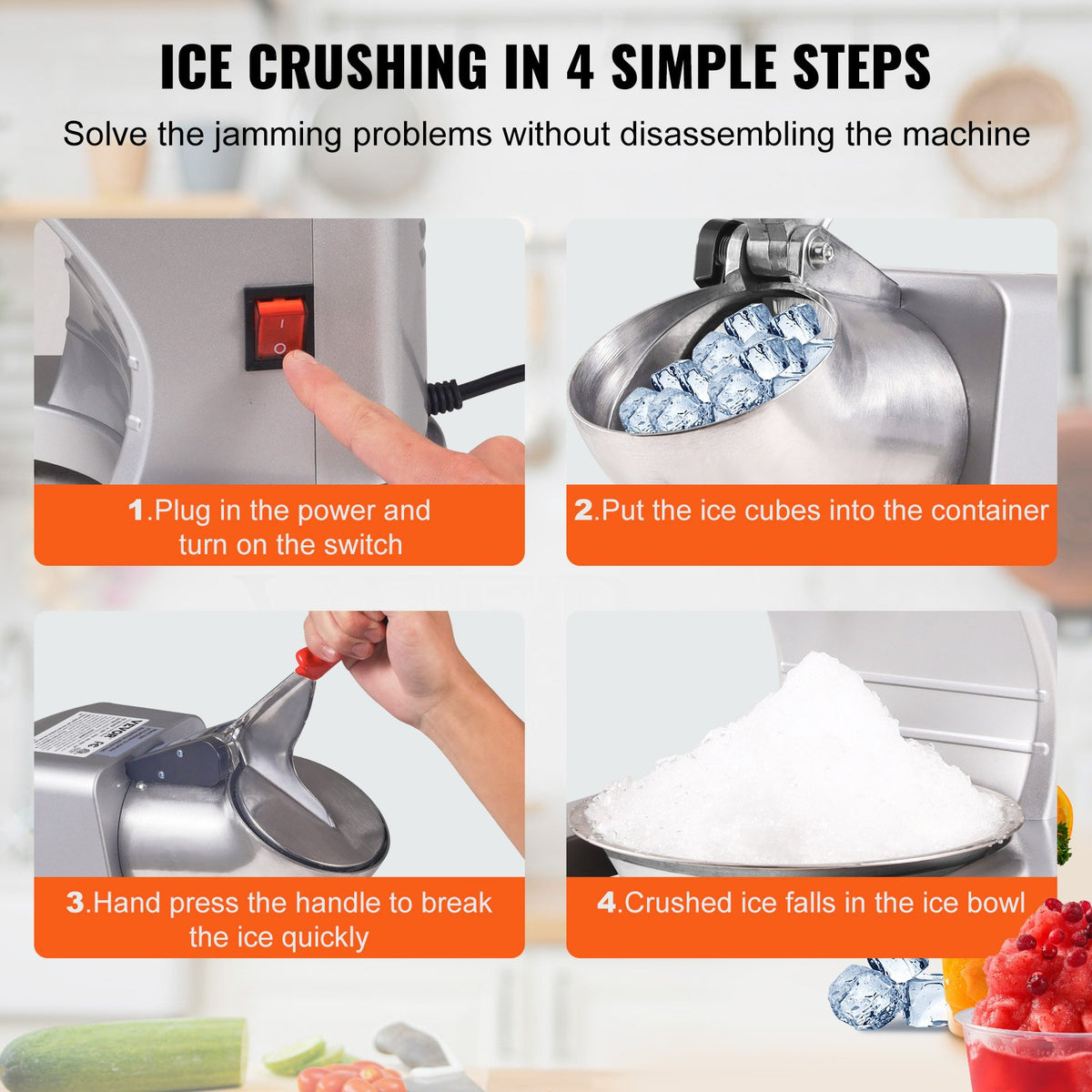 Ice Crushers Machine, 220lbs Per Hour Electric Snow Cone Maker with 4 Blades, 300W Electric Ice Crusher with V952-SBJBXS220300WSNSVV3