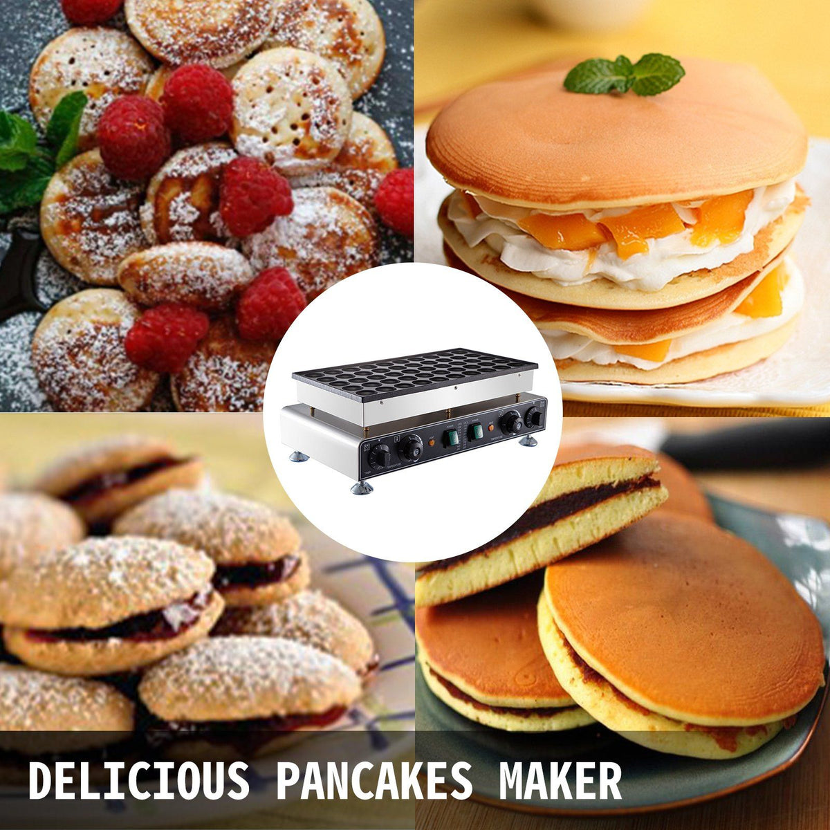 50PCS Mini Dutch Pancake Maker, Non-stick Stainless Steel Dorayaki Baker, 1800W Commercial Electric V952-SBJNP-543-50X0001002V3