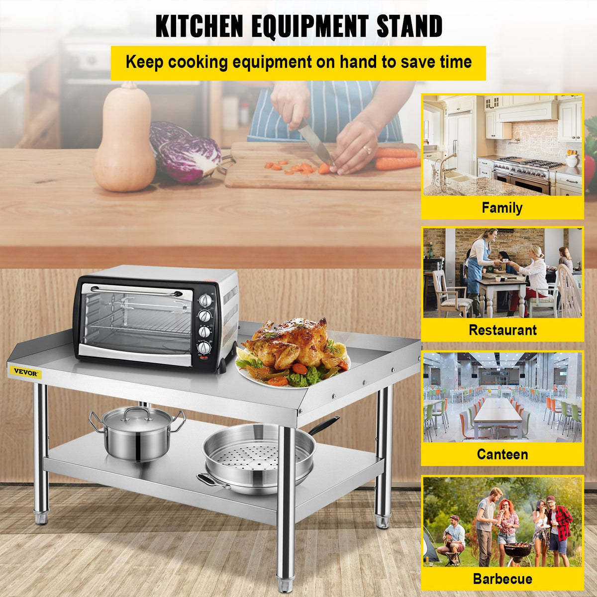 Stainless Steel Equipment Grill Stand, 122 x 76 x 61cm Stainless Table, Grill Stand Table with Adjustable V952-SBSKTBD4830INXAETV0