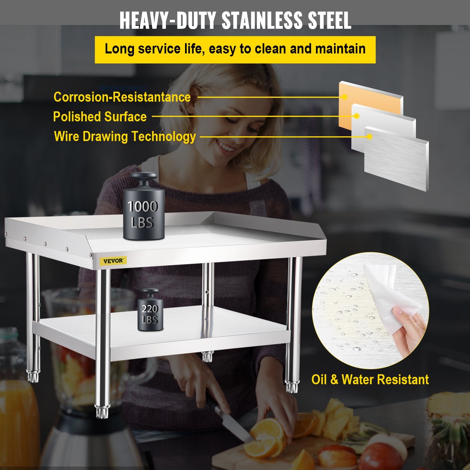 Stainless Steel Equipment Grill Stand, 122 x 76 x 61cm Stainless Table, Grill Stand Table with Adjustable V952-SBSKTBD4830INXAETV0