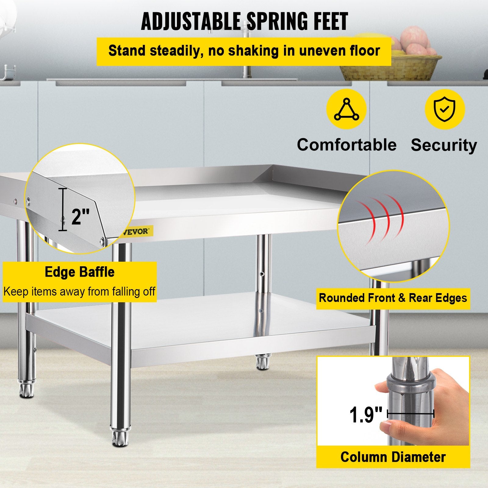 Stainless Steel Equipment Grill Stand, 122 x 76 x 61cm Stainless Table, Grill Stand Table with Adjustable V952-SBSKTBD4830INXAETV0