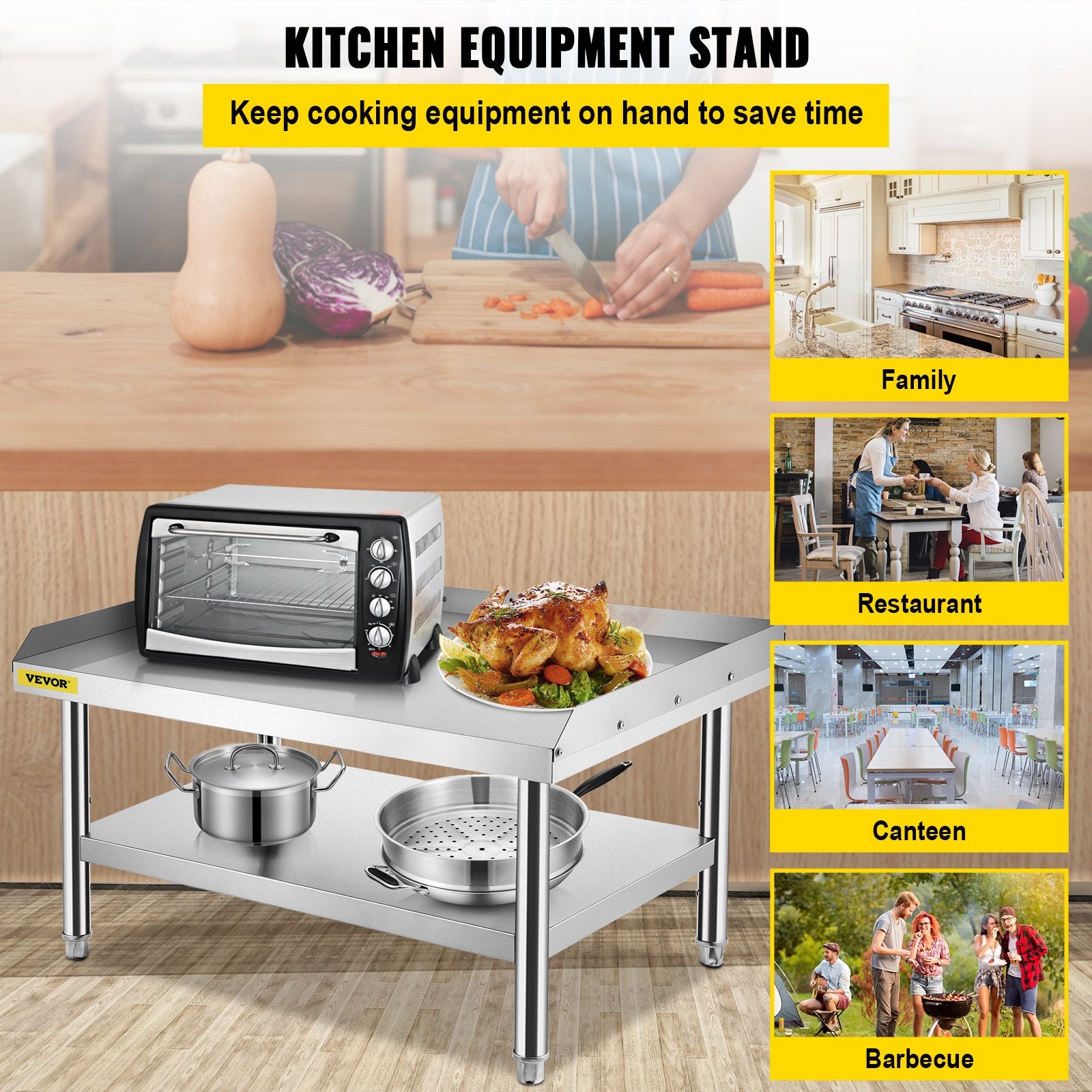 Stainless Steel Equipment Grill Stand, 152x76x61 cm Stainless Table, Grill Stand Table with Adjustable V952-SBSKTBD6030INLDMMV0