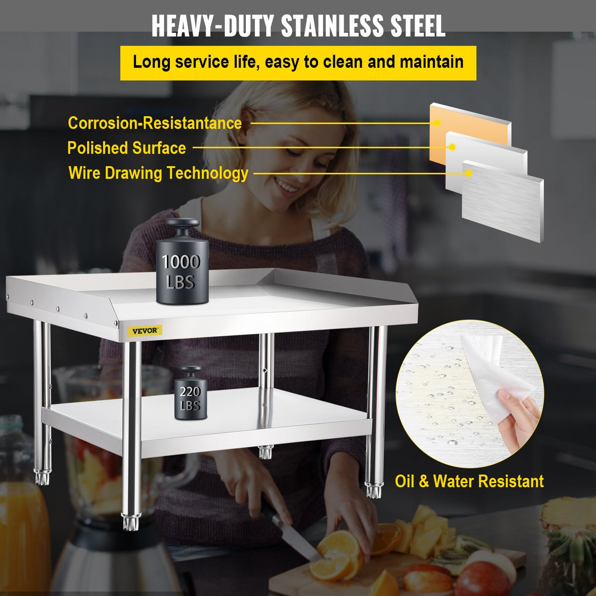 Stainless Steel Equipment Grill Stand, 152x76x61 cm Stainless Table, Grill Stand Table with Adjustable V952-SBSKTBD6030INLDMMV0