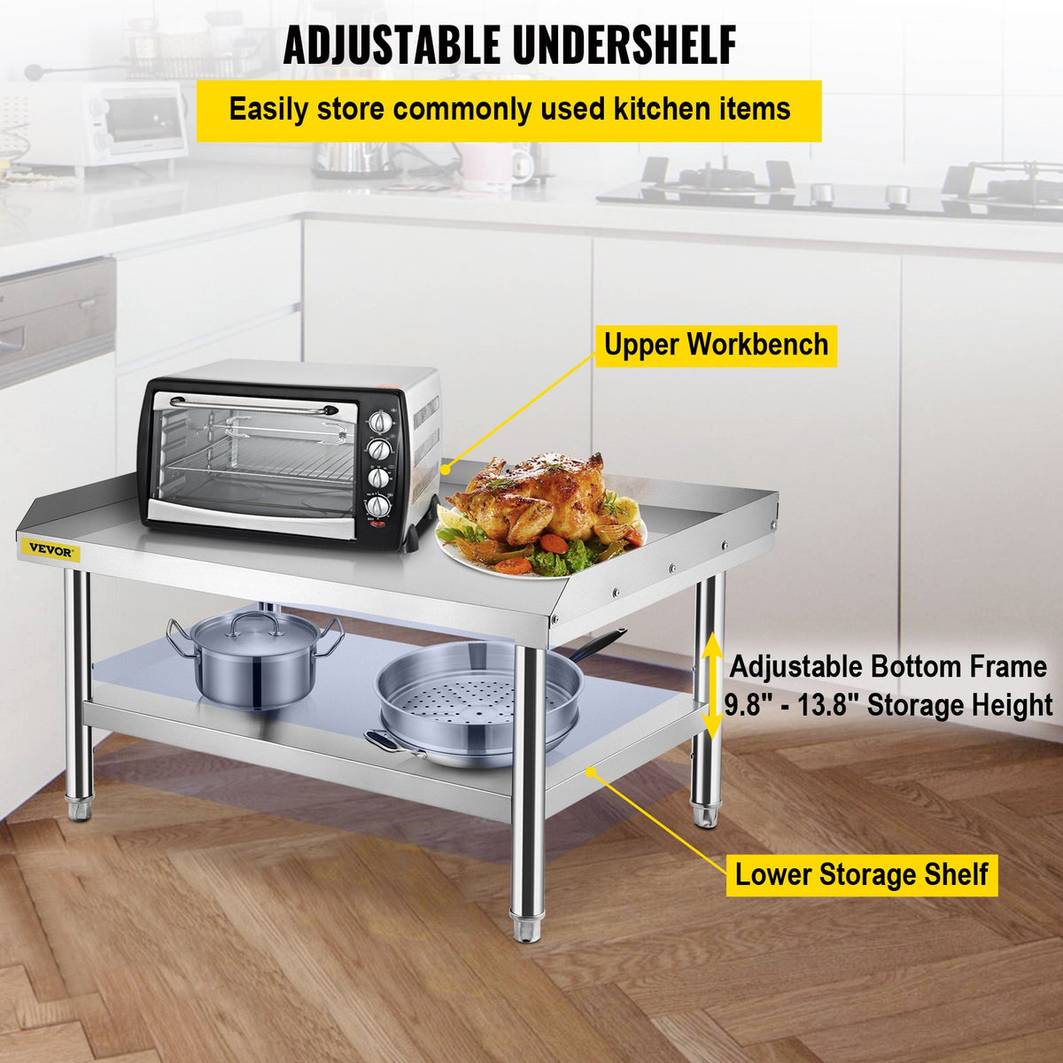 Stainless Steel Equipment Grill Stand, 152x76x61 cm Stainless Table, Grill Stand Table with Adjustable V952-SBSKTBD6030INLDMMV0