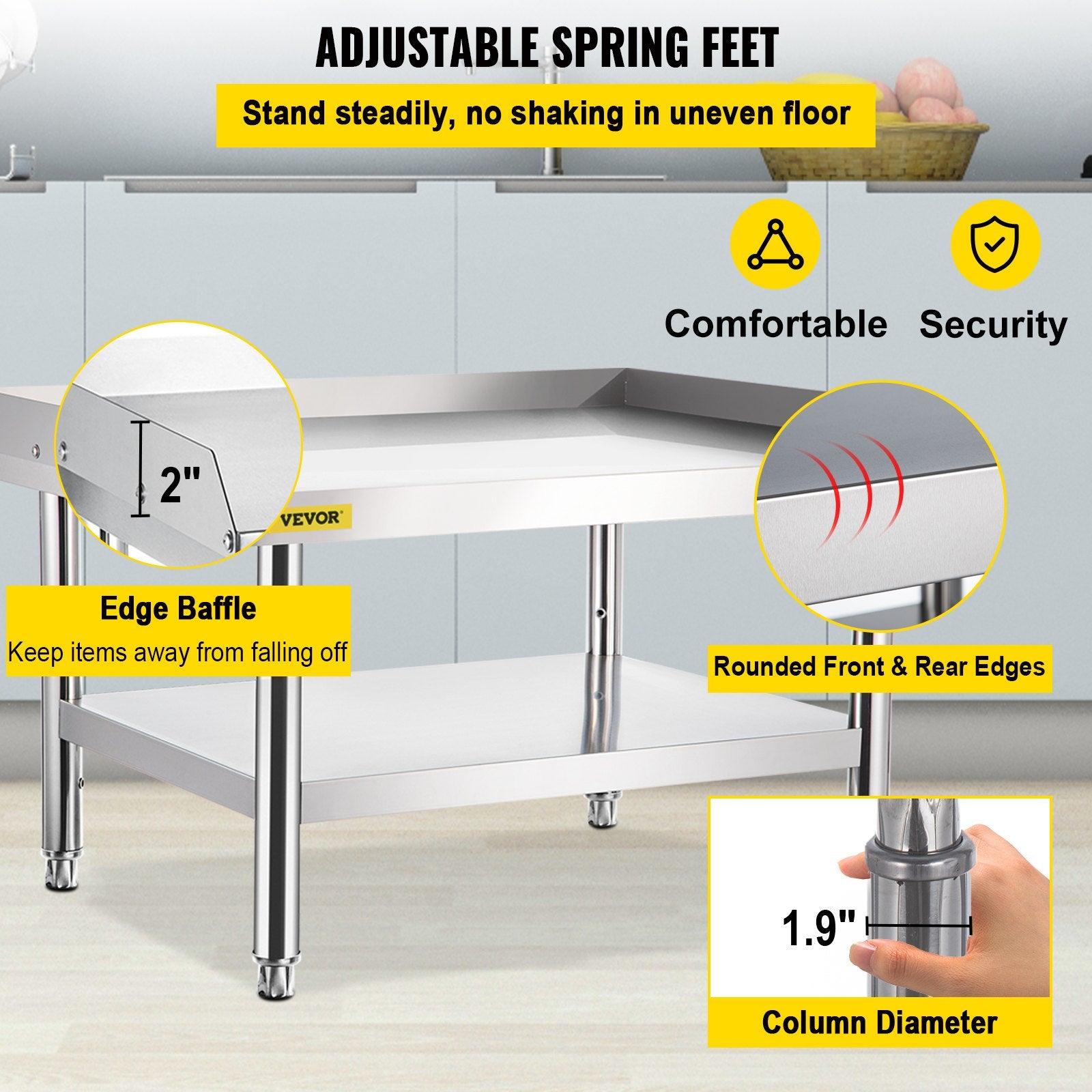 Stainless Steel Equipment Grill Stand, 152x76x61 cm Stainless Table, Grill Stand Table with Adjustable V952-SBSKTBD6030INLDMMV0