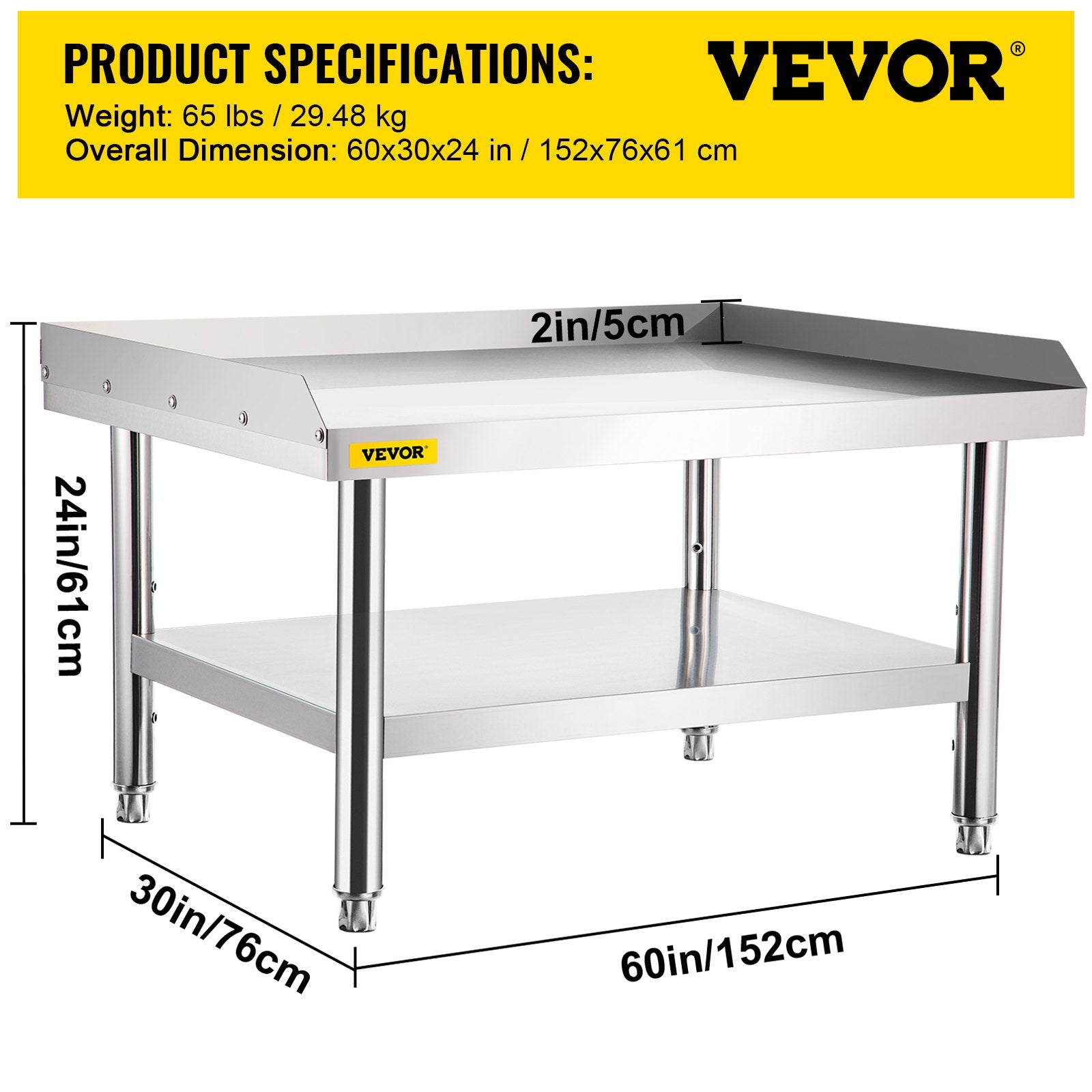 Stainless Steel Equipment Grill Stand, 152x76x61 cm Stainless Table, Grill Stand Table with Adjustable V952-SBSKTBD6030INLDMMV0