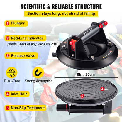 Glass Suction Cup, 8'' Vacuum Suction Cup, 220lbs Load Capacity Vacuum Glass Lifter with Plastic Handle, V952-SBXPSLSBB-8IN2NBOV0