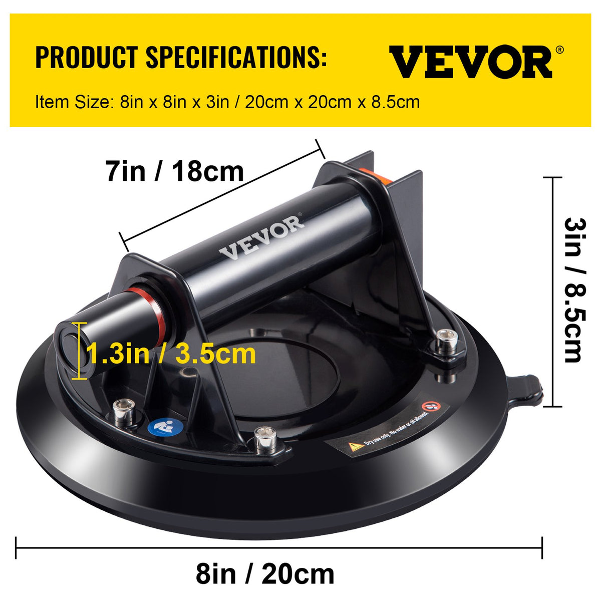 Glass Suction Cup, 8'' Vacuum Suction Cup, 220lbs Load Capacity Vacuum Glass Lifter with Plastic Handle, V952-SBXPSLSBB-8IN2NBOV0