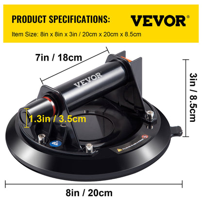 Glass Suction Cup, 8'' Vacuum Suction Cup, 220lbs Load Capacity Vacuum Glass Lifter with Plastic Handle, V952-SBXPSLSBB-8IN2NBOV0