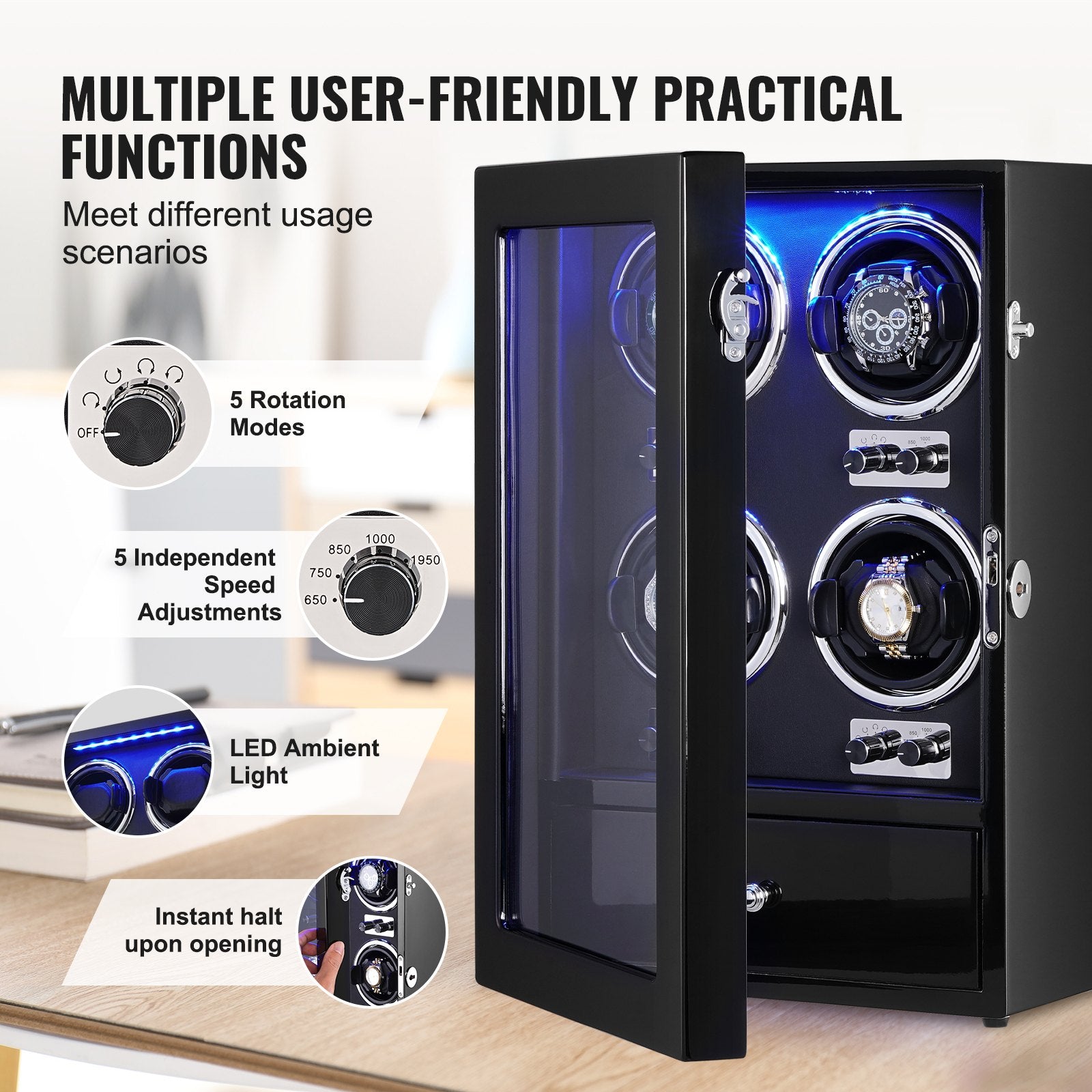 Watch Winder, Watch Winder for 4 Men's and Women's Automatic Watches, with 4 Super Quiet Japanese Mabuchi V952-SBZDSLH4Z000JJWPBV3