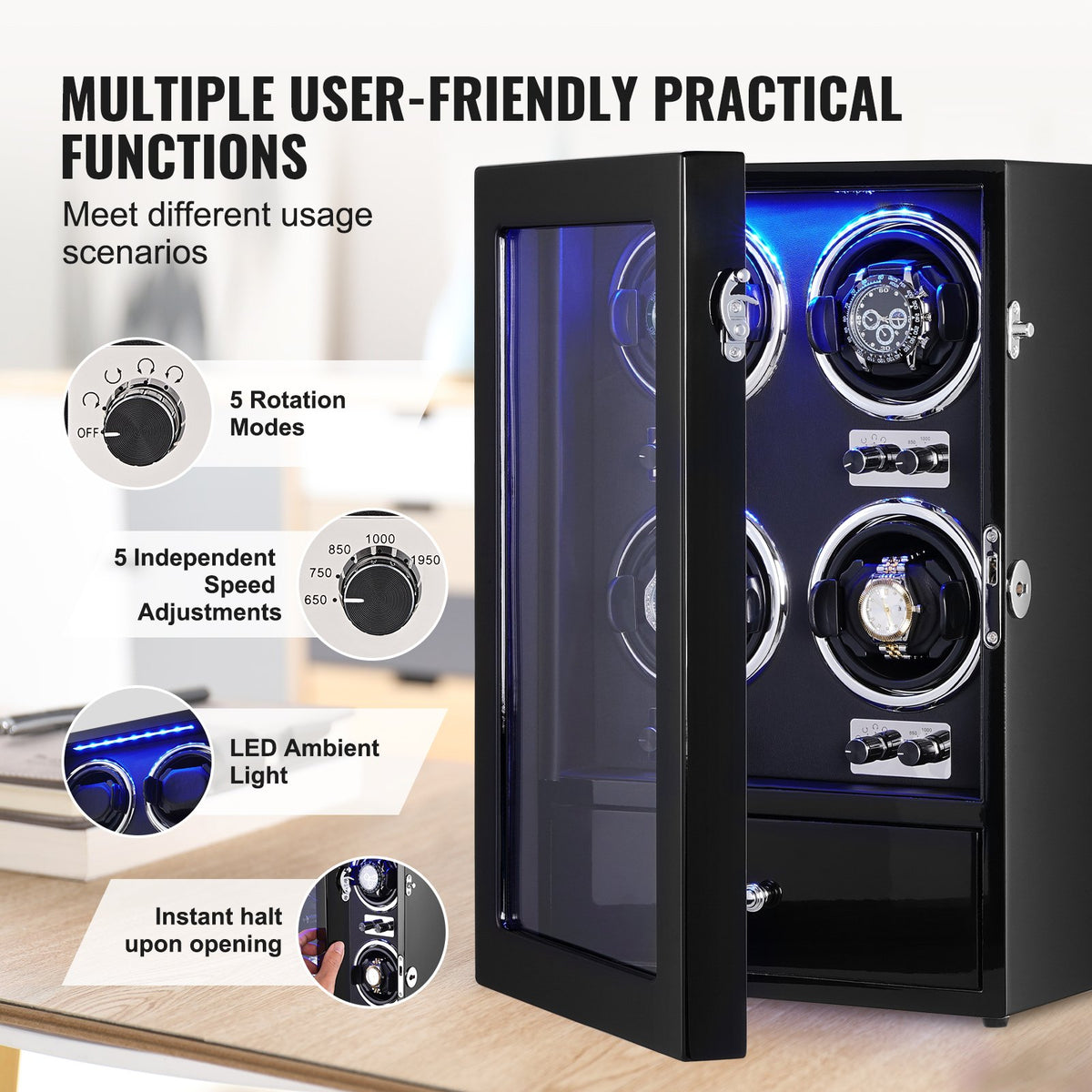 Watch Winder, Watch Winder for 4 Men's and Women's Automatic Watches, with 4 Super Quiet Japanese Mabuchi V952-SBZDSLH4Z000JJWPBV3