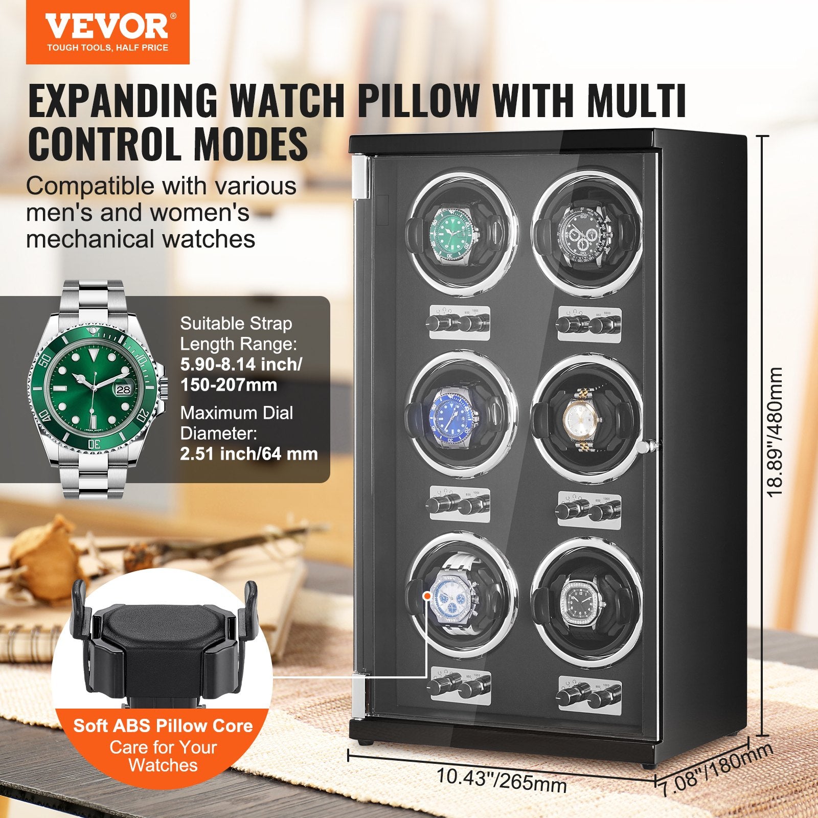 Watch Winder, Watch Winder for 6 Men's and Women's Automatic Watches, with 6 Super Quiet Japanese Mabuchi V952-SBZDSLH6Z0009EZVIV3