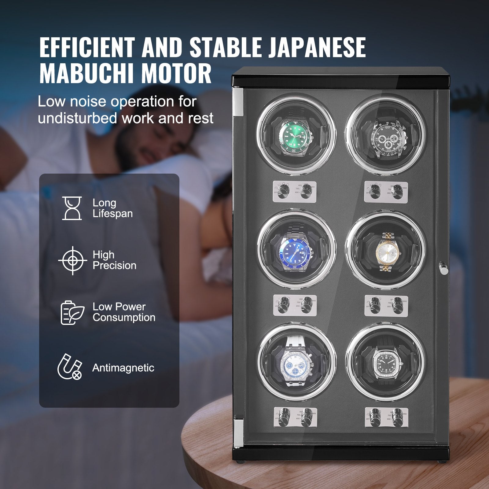 Watch Winder, Watch Winder for 6 Men's and Women's Automatic Watches, with 6 Super Quiet Japanese Mabuchi V952-SBZDSLH6Z0009EZVIV3