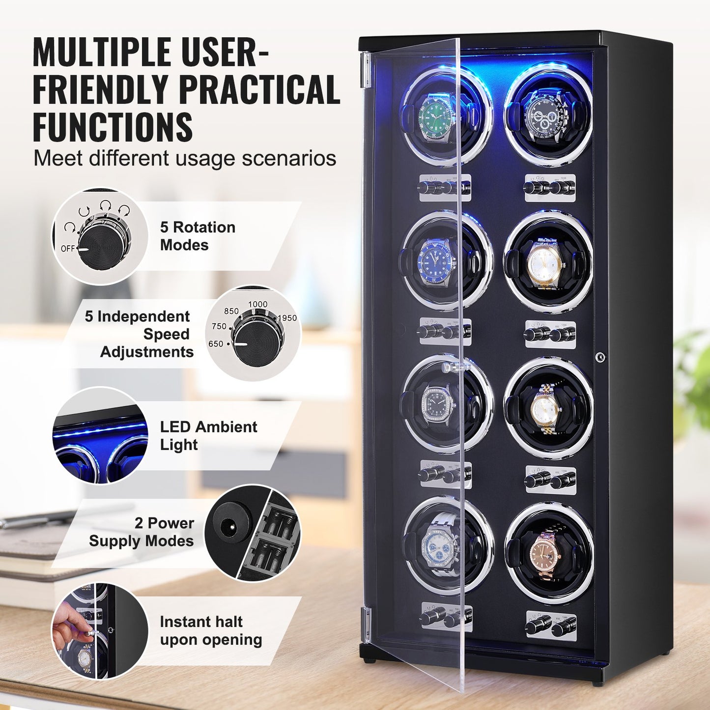 Watch Winder, Watch Winder for 8 Men's and Women's Automatic Watches, with 8 Super Quiet Japanese Mabuchi V952-SBZDSLH8Z0008YD62V3