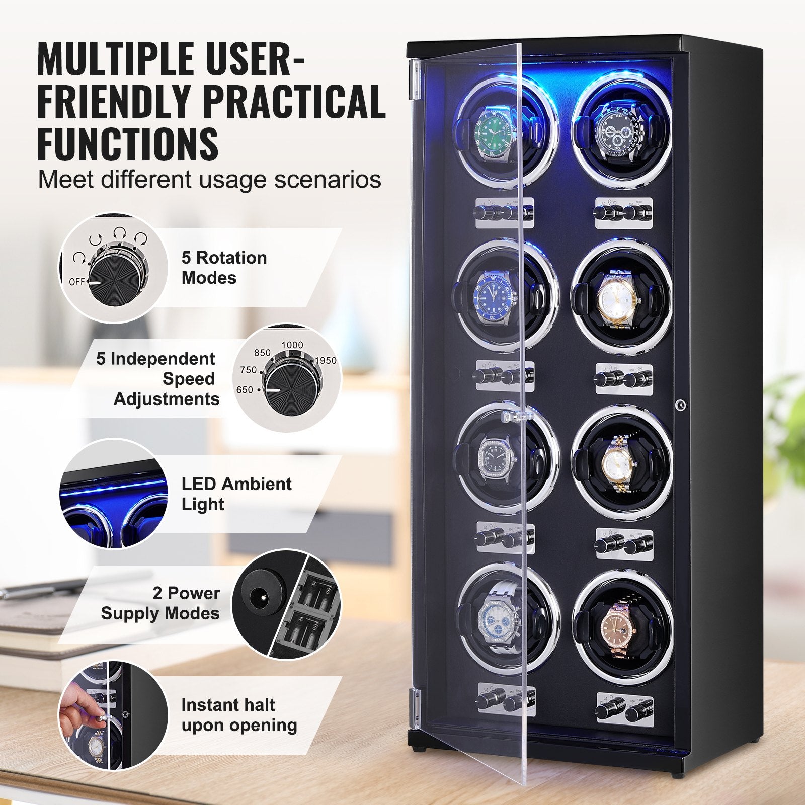 Watch Winder, Watch Winder for 8 Men's and Women's Automatic Watches, with 8 Super Quiet Japanese Mabuchi V952-SBZDSLH8Z0008YD62V3
