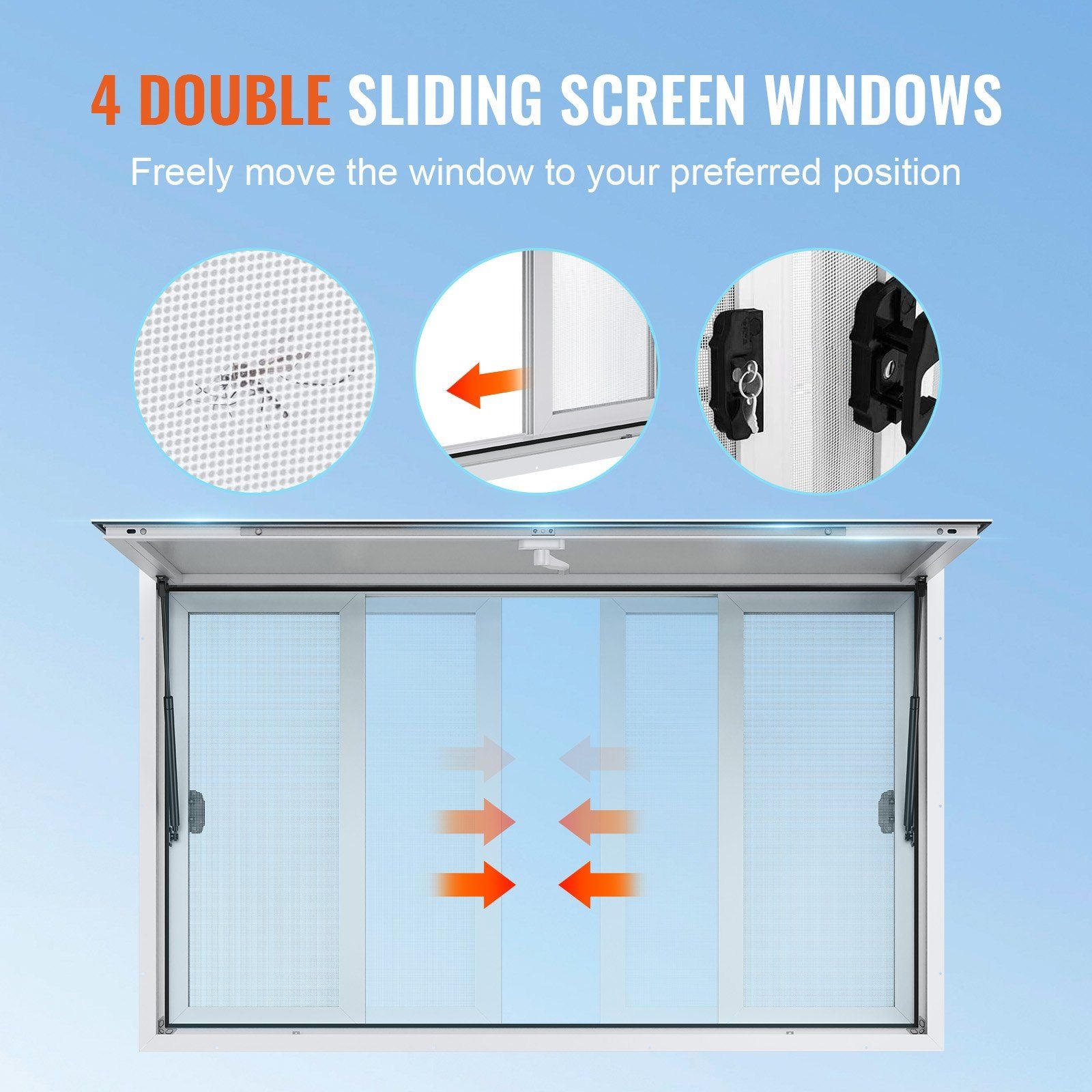 Concession Window 48"x36", Aluminum Alloy Food Truck Service Window with 4 Horizontal Sliding Windows & V952-SCFWCK36X48IIEGMJV0