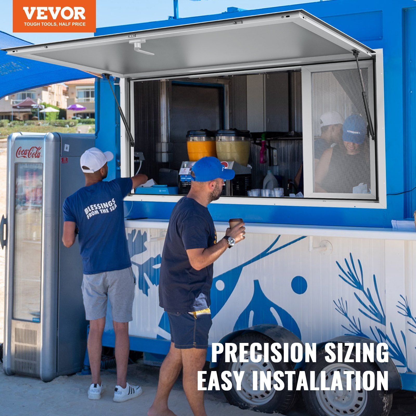 Concession Window for Food Truck, 1220x915 mm Aluminum Alloy Service Window, Up to 85 Degrees Serving Window V952-SCFWCK4836YCMH67OV0