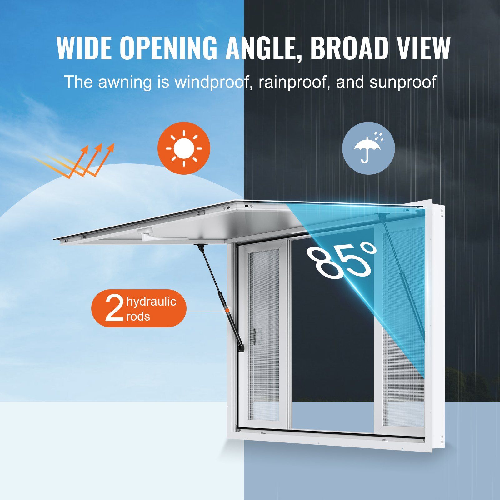 Concession Window for Food Truck, 1220x915 mm Aluminum Alloy Service Window, Up to 85 Degrees Serving Window V952-SCFWCK4836YCMH67OV0