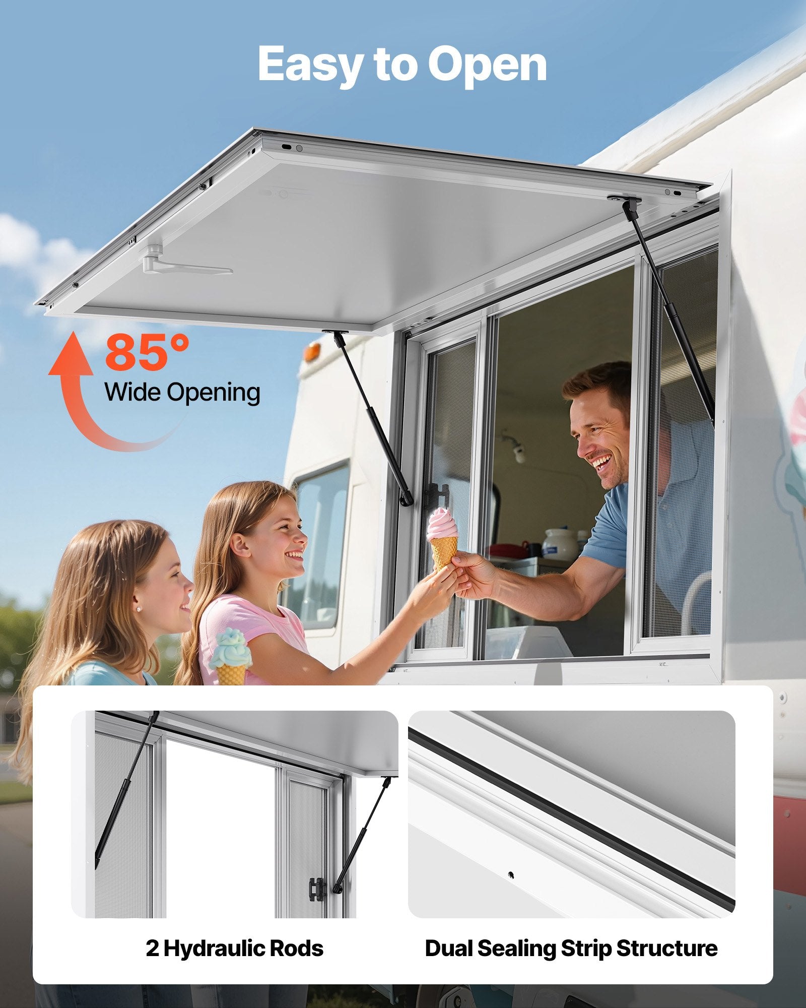 Concession Window 1346x838 mm, Aluminum Alloy Service Window for Food Truck, Up to 85 Degrees Stand Serving V952-SCFWCK5333YC3THT4001V0