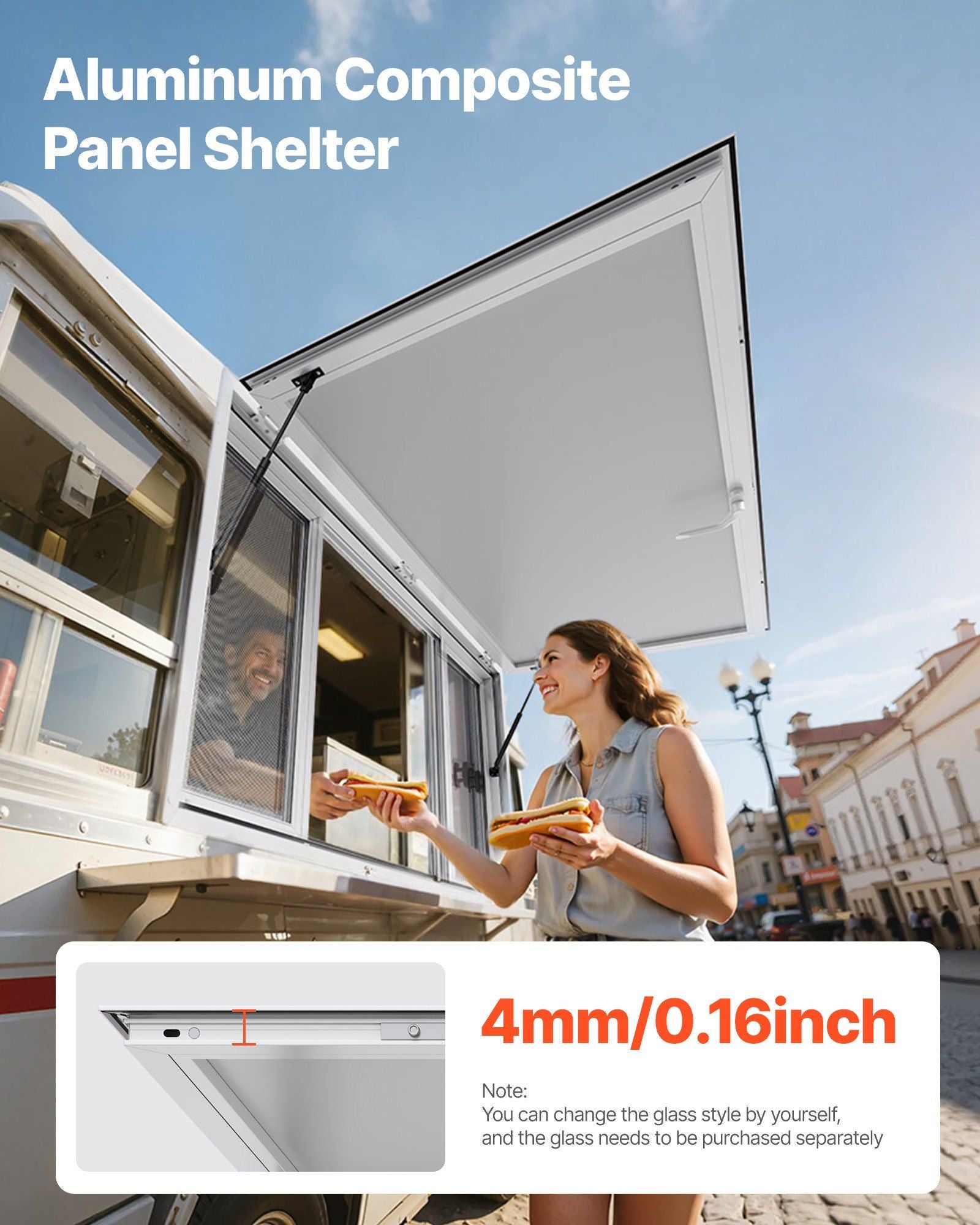 Concession Window 1524x915 mm, Aluminum Alloy Service Window for Food Truck, Up to 85 Degrees Stand Serving V952-SCFWCK6036YCSVAAR001V0