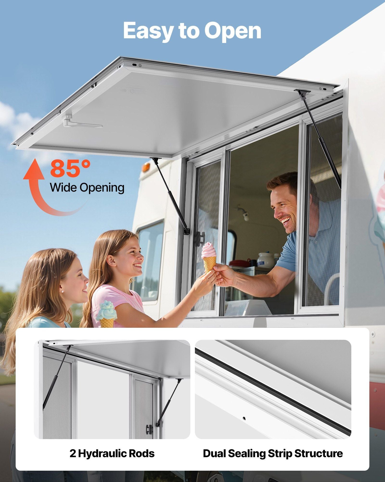 Concession Window 1524x915 mm, Aluminum Alloy Service Window for Food Truck, Up to 85 Degrees Stand Serving V952-SCFWCK6036YCSVAAR001V0