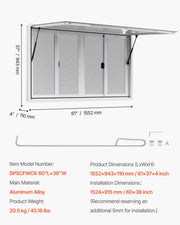 Concession Window 1524x915 mm, Aluminum Alloy Service Window for Food Truck, Up to 85 Degrees Stand Serving V952-SCFWCK6036YCSVAAR001V0