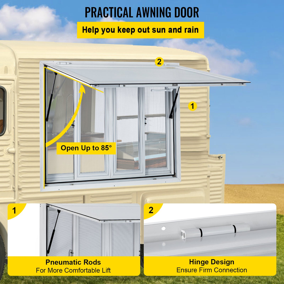 Concession Window, 91.4 x 91.4 cm Aluminum Alloy Food Truck Service Window with 4 Horizontal Sliding Screen V952-SCFWCKYCB3636D0ENV0