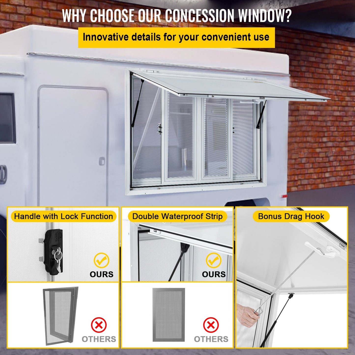 Concession Window, 91.4 x 91.4 cm Aluminum Alloy Food Truck Service Window with 4 Horizontal Sliding Screen V952-SCFWCKYCB3636D0ENV0
