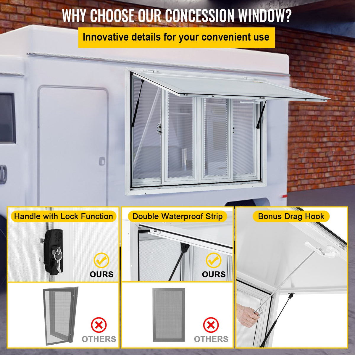 Concession Window, 91.4 x 91.4 cm Aluminum Alloy Food Truck Service Window with 4 Horizontal Sliding Screen V952-SCFWCKYCB3636D0ENV0