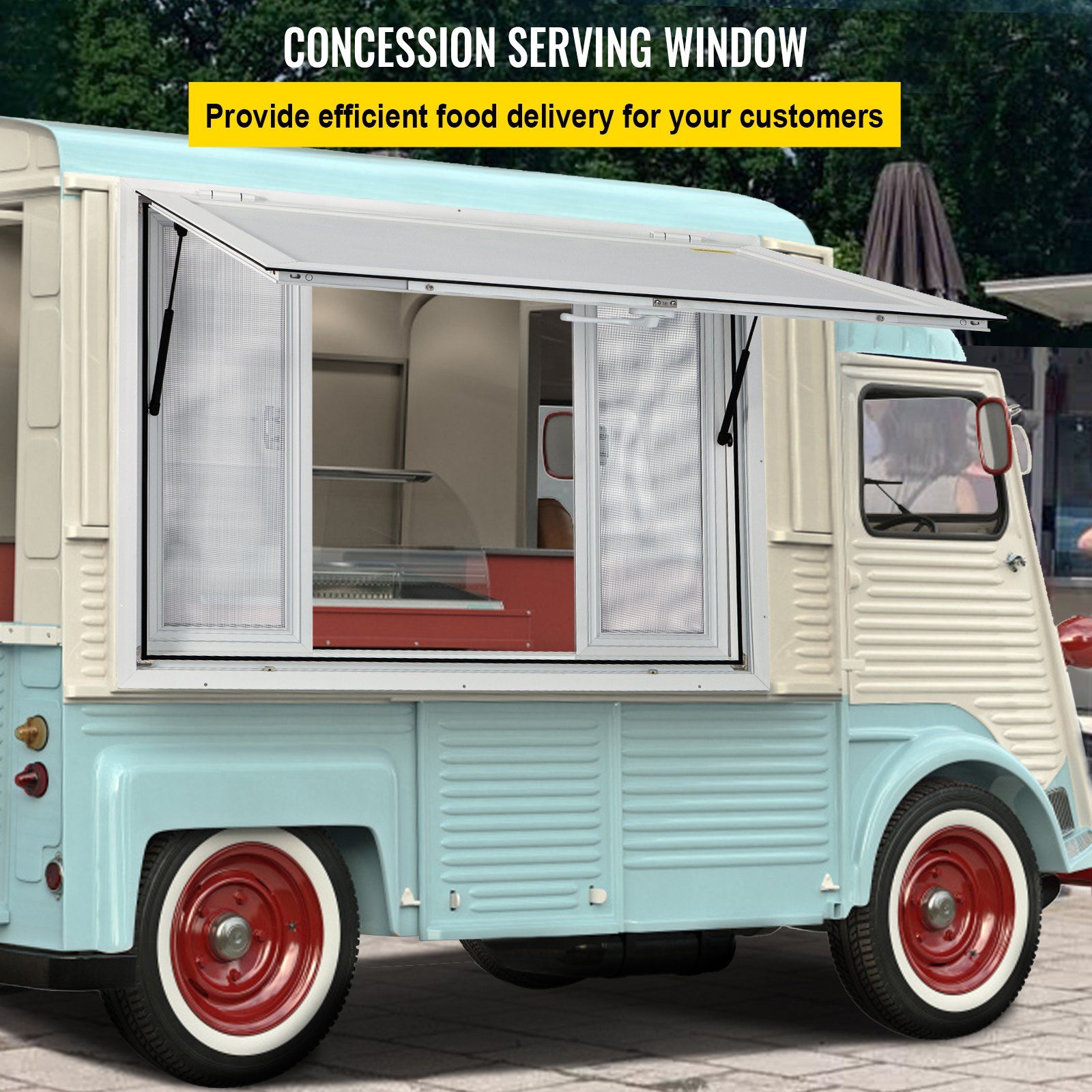 Concession Window, 48 x 36 inch, Aluminum Alloy Food Truck Service Window with 4 Horizontal Sliding Screen V952-SCFWCKYCB3648EBYGV0