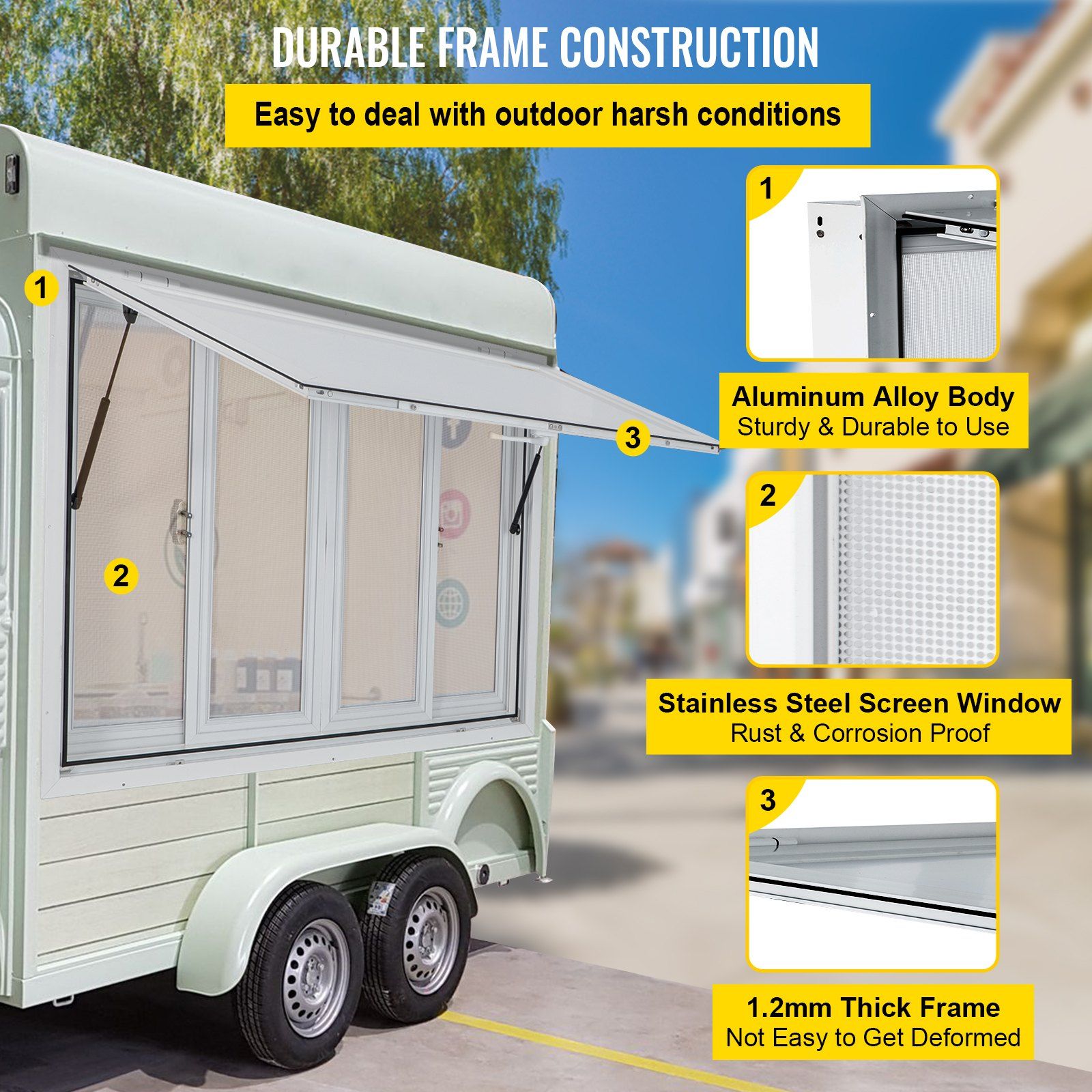Concession Window, 48 x 36 inch, Aluminum Alloy Food Truck Service Window with 4 Horizontal Sliding Screen V952-SCFWCKYCB3648EBYGV0