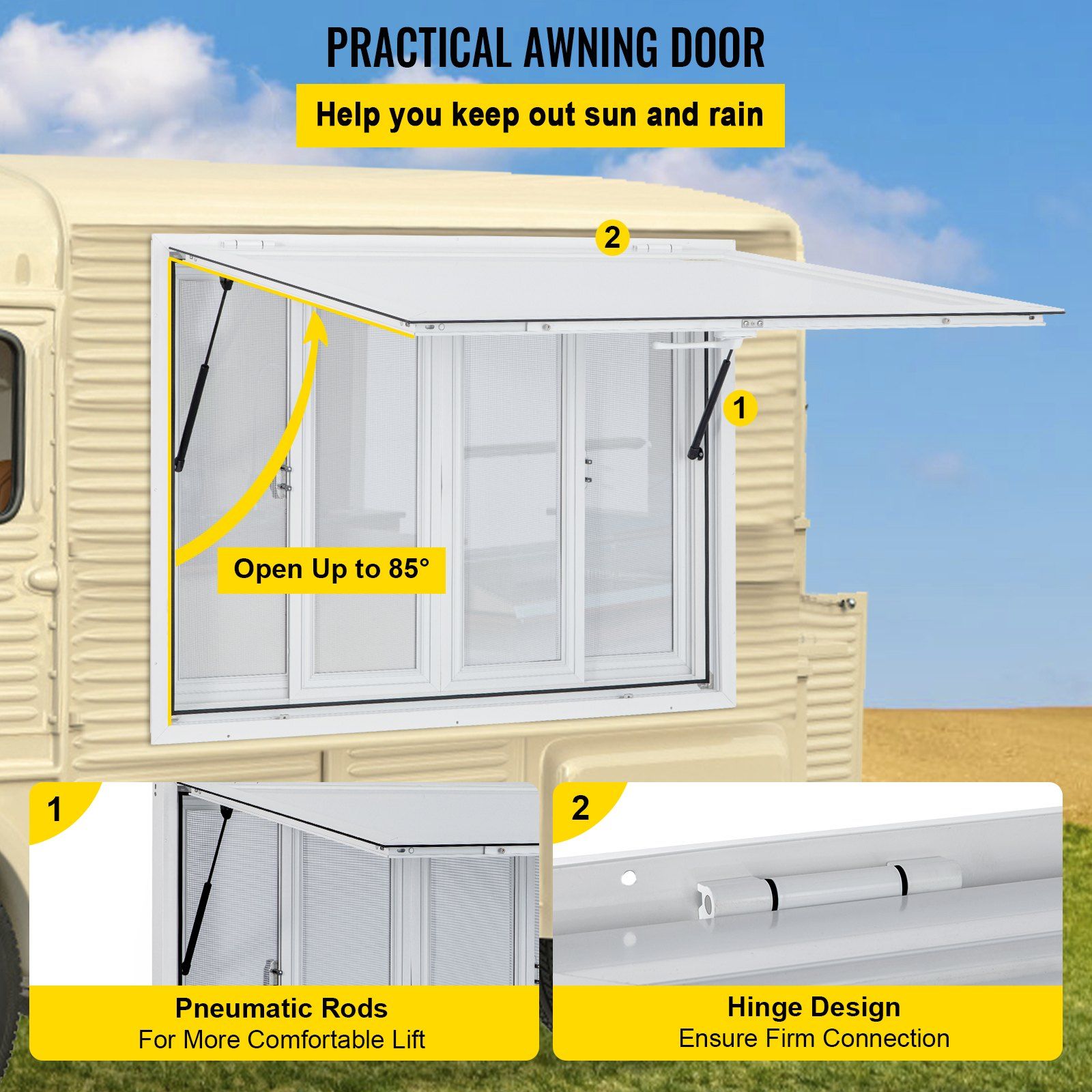 Concession Window, 48 x 36 inch, Aluminum Alloy Food Truck Service Window with 4 Horizontal Sliding Screen V952-SCFWCKYCB3648EBYGV0