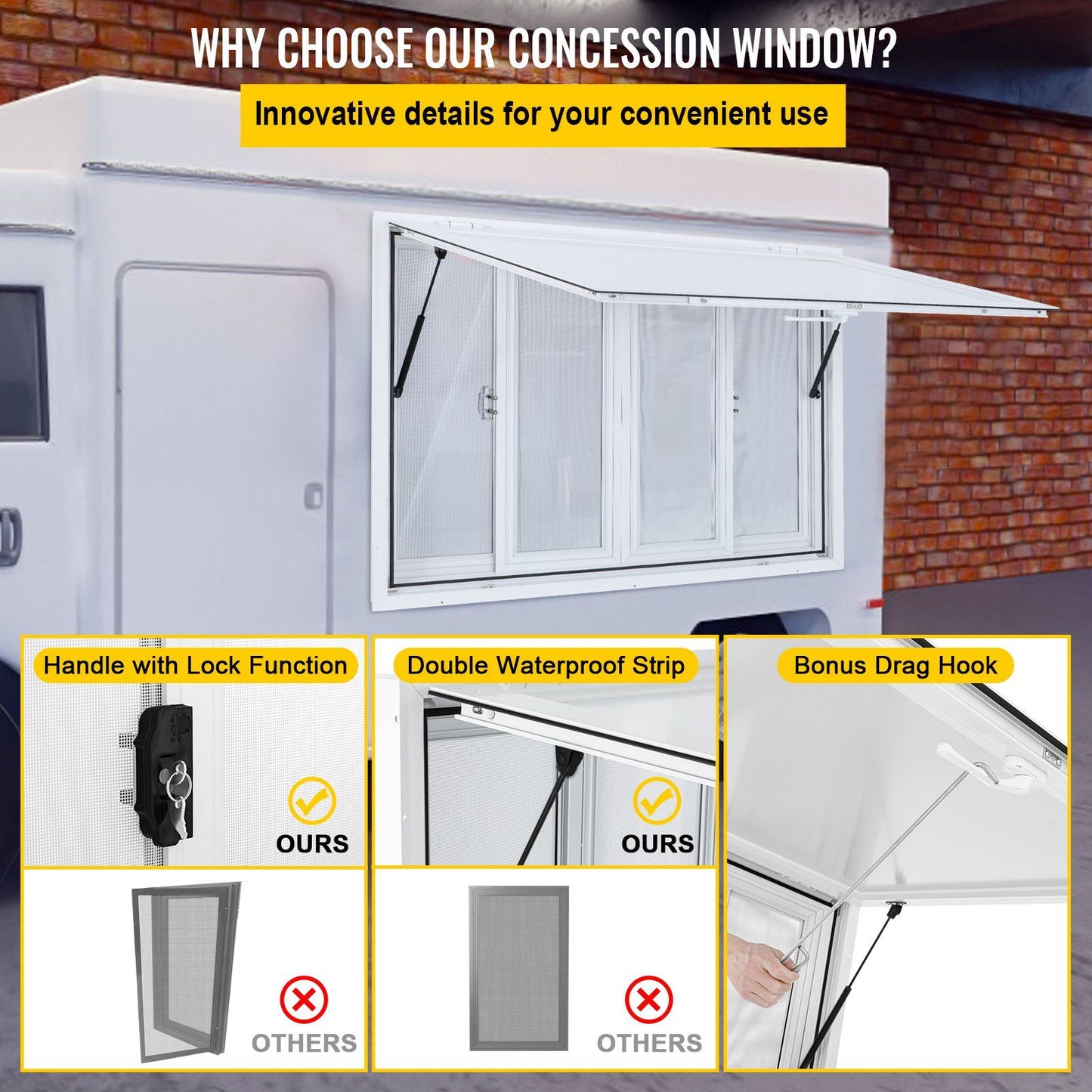 Concession Window, 48 x 36 inch, Aluminum Alloy Food Truck Service Window with 4 Horizontal Sliding Screen V952-SCFWCKYCB3648EBYGV0