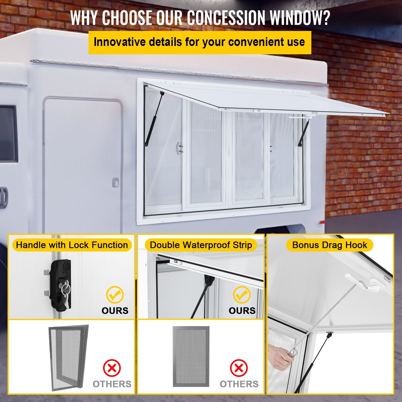 Concession Window, 48 x 36 inch, Aluminum Alloy Food Truck Service Window with 4 Horizontal Sliding Screen V952-SCFWCKYCB3648EBYGV0